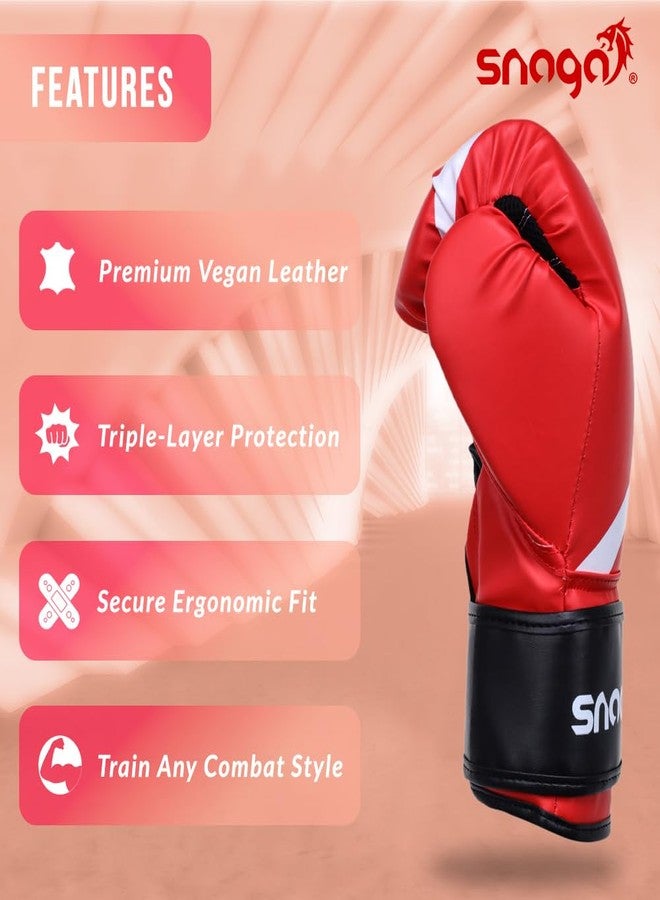 Snaga Vegan Leather Boxing Gloves for Sparring Training, Boxing, Kickboxing, Gym, Muay Thai with Foam Padding, Breathable Mesh, Fight Gloves for Men & Women (Red - White, 10oz) - Image 3