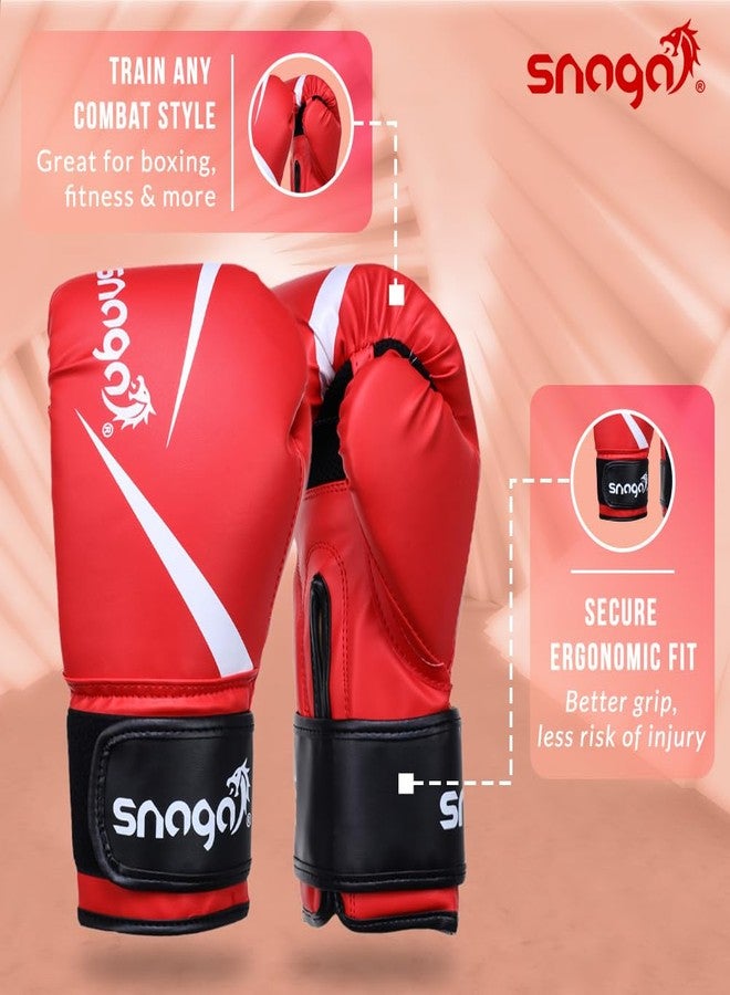 Snaga Vegan Leather Boxing Gloves for Sparring Training, Boxing, Kickboxing, Gym, Muay Thai with Foam Padding, Breathable Mesh, Fight Gloves for Men & Women (Red - White, 10oz) - Image 2