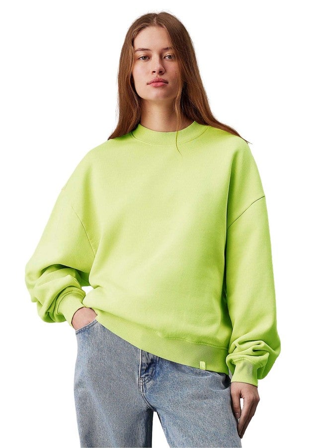 KOTTY Women's Fleece Sweatshirt Solid Pattern with Classic Round Neck(Green,M) - Image 1