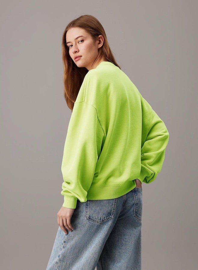 KOTTY Women's Fleece Sweatshirt Solid Pattern with Classic Round Neck(Green,M) - Image 2