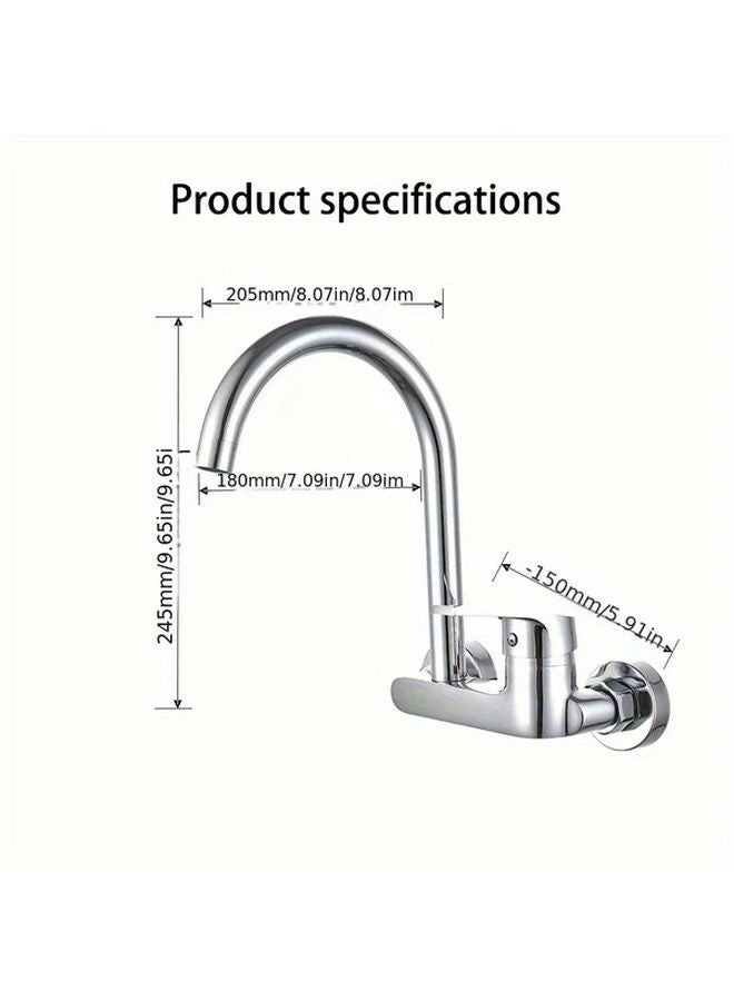 Electroplating Wall Mounted Kitchen Faucet Double Handle Hot Cold Water Rotatable - Image 4