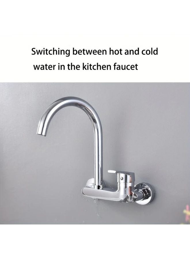 Electroplating Wall Mounted Kitchen Faucet Double Handle Hot Cold Water Rotatable - Image 2