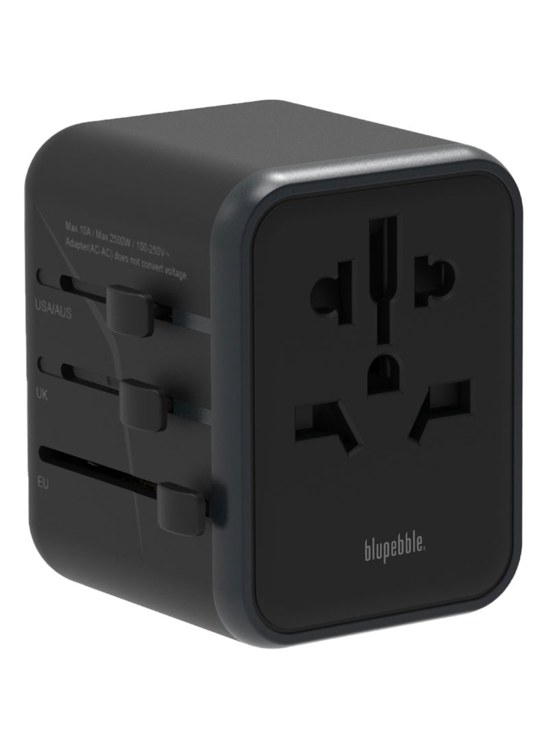 blupebble Passport Three World Travel Adapter | Fast Charging with USB-C & USB-A Ports | Universal Plug for EU/UK/US/AU – Compact Charger for Phones, Tablets & Devices - Image 1