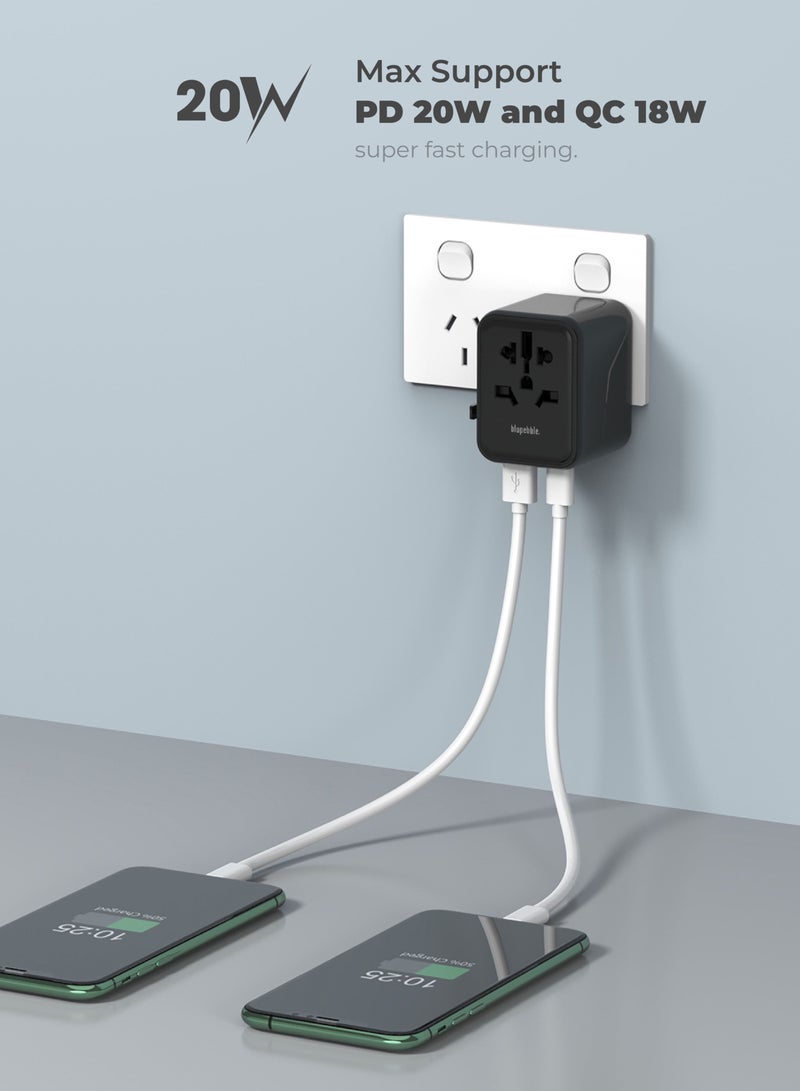 blupebble Passport Three World Travel Adapter | Fast Charging with USB-C & USB-A Ports | Universal Plug for EU/UK/US/AU – Compact Charger for Phones, Tablets & Devices - Image 4