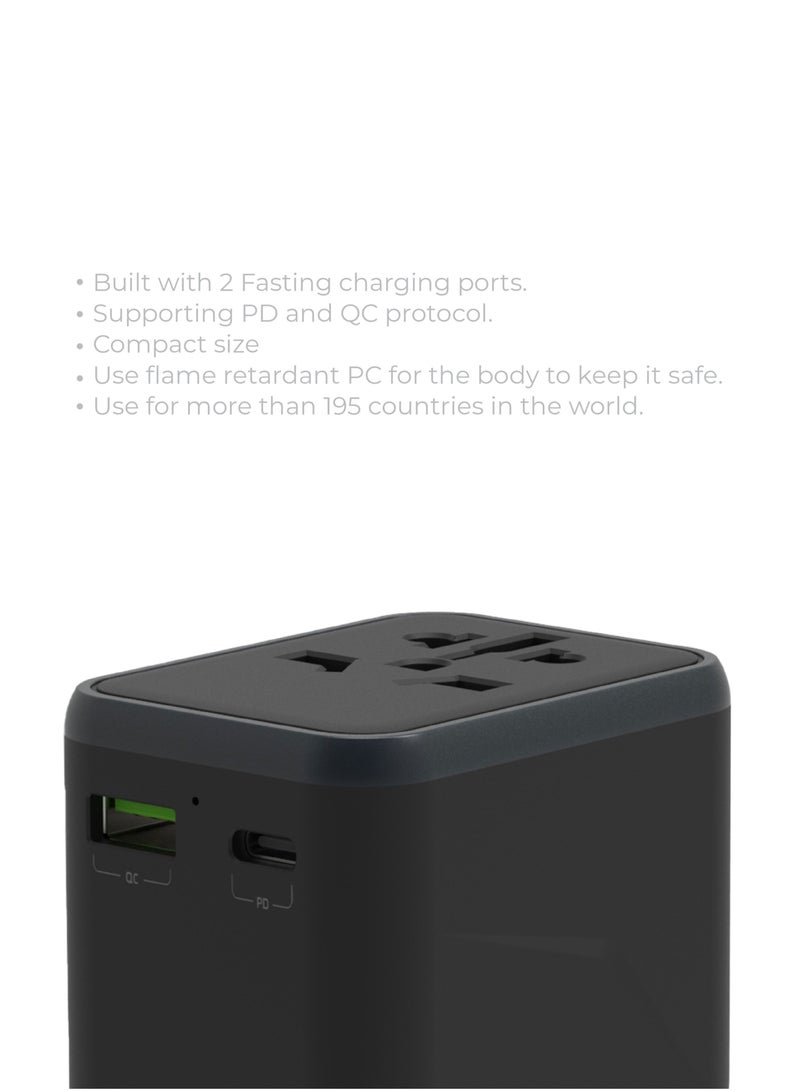 blupebble Passport Three World Travel Adapter | Fast Charging with USB-C & USB-A Ports | Universal Plug for EU/UK/US/AU – Compact Charger for Phones, Tablets & Devices - Image 2