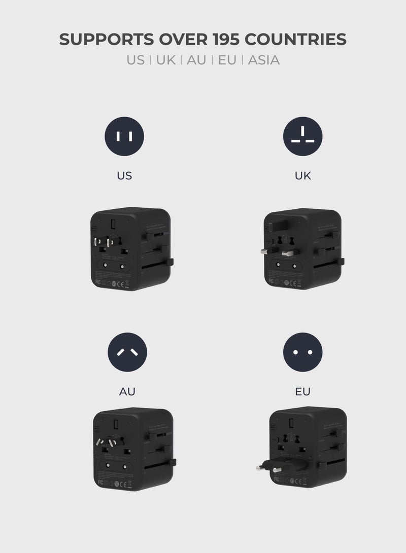 blupebble Passport Three World Travel Adapter | Fast Charging with USB-C & USB-A Ports | Universal Plug for EU/UK/US/AU – Compact Charger for Phones, Tablets & Devices - Image 3