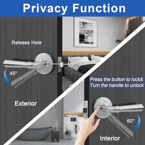 Orger 1 Pack Satin Nickel Privacy Door Lever Interior Door Handle with Lock Keyless Bed Bath Door Handle Round Door Lever Reversible for Left Right Modern Privacy Door Lock Stainless Steel - Image 3