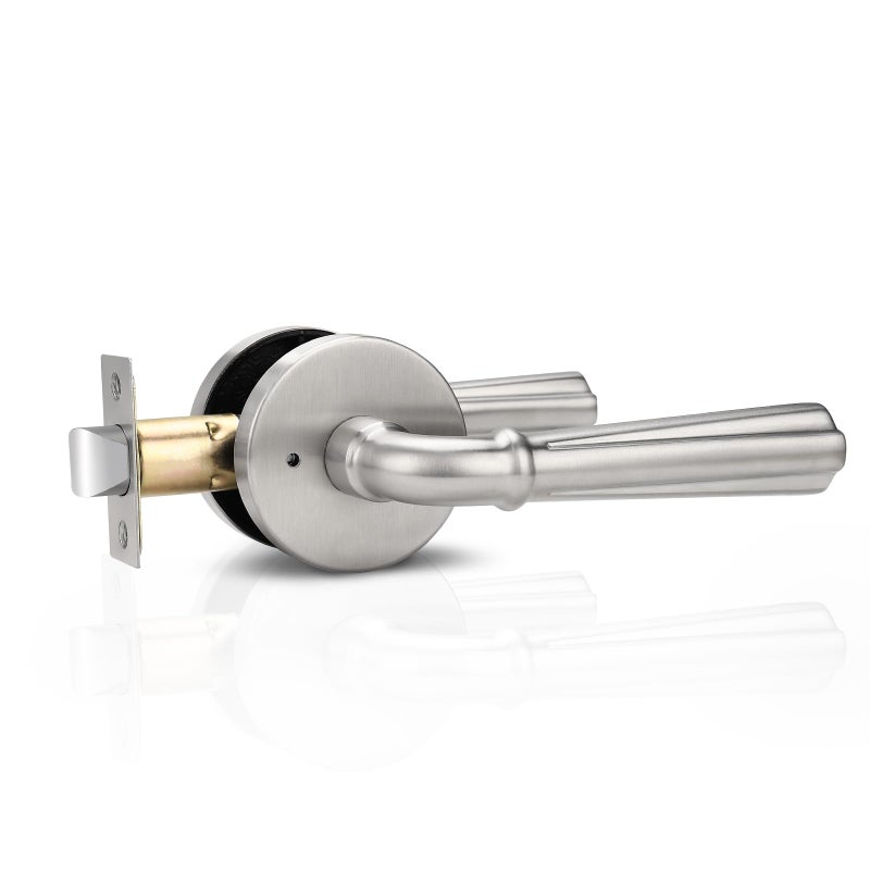 Orger 1 Pack Satin Nickel Privacy Door Lever Interior Door Handle with Lock Keyless Bed Bath Door Handle Round Door Lever Reversible for Left Right Modern Privacy Door Lock Stainless Steel - Image 2