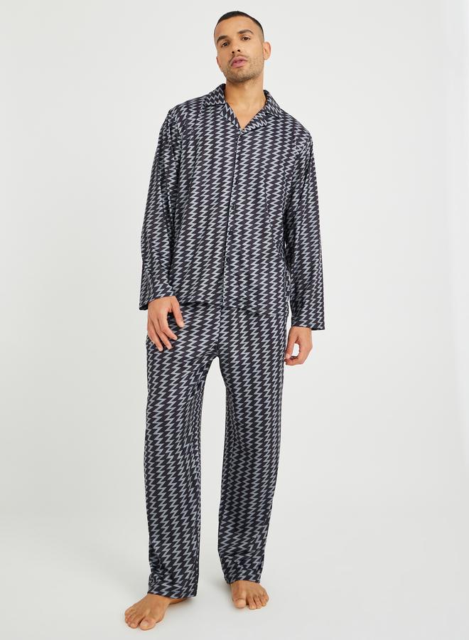 Styli Chevron Printed Long Sleeve Shirt and Pyjama Set - Image 1