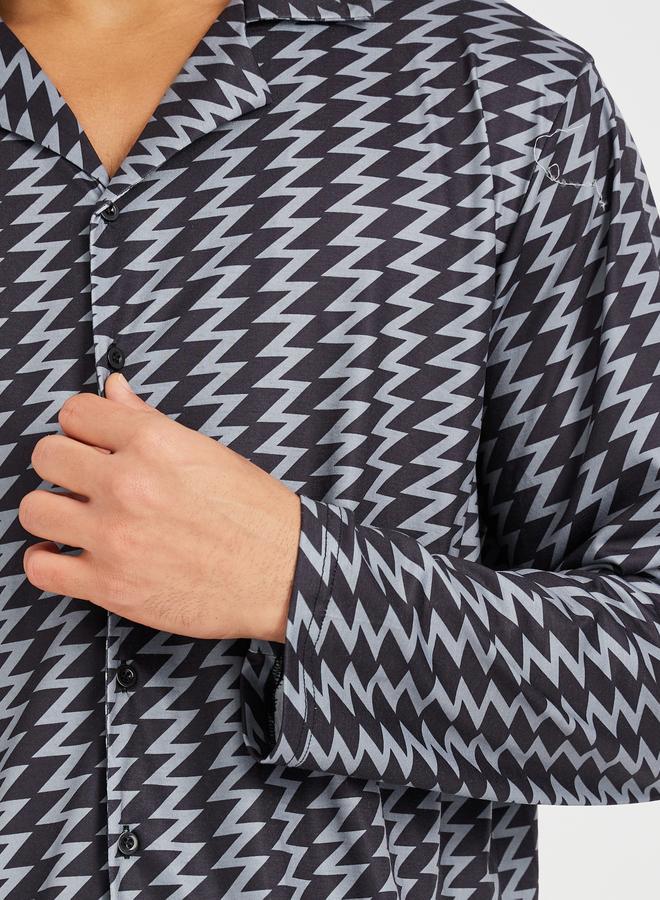 Styli Chevron Printed Long Sleeve Shirt and Pyjama Set - Image 3