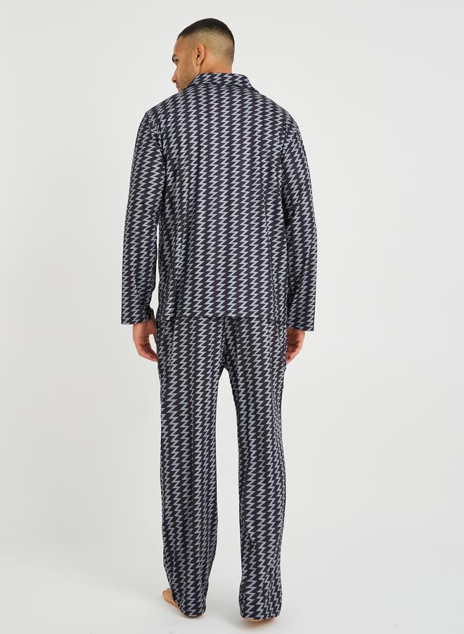 Styli Chevron Printed Long Sleeve Shirt and Pyjama Set - Image 5