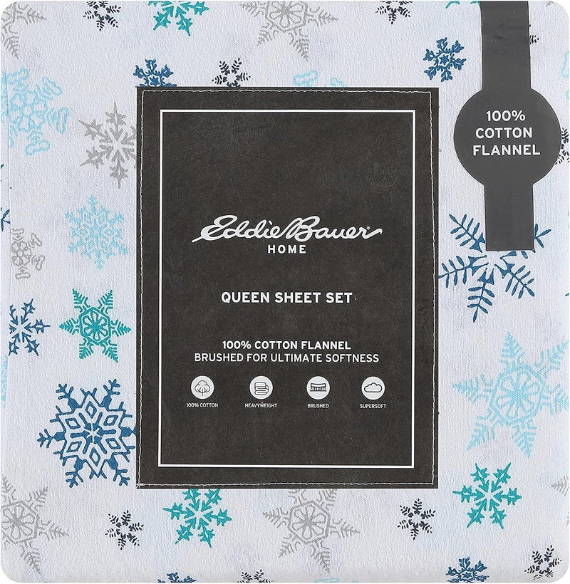 Eddie Bauer - Full Sheets, Cotton Flannel Bedding Set, Brushed For Extra Softness, Cozy Home Decor (Tossed Snowflake, Full) - Image 5
