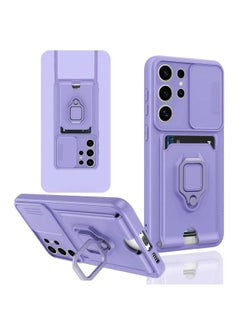 erorex For Samsung Galaxy S25 Ultra 5G Sliding Camshield Magnetic Card Holder Silicone Phone Case(Light Purple) 