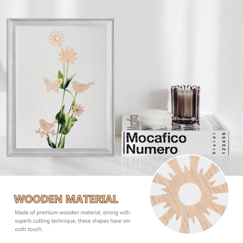 Amosfun Unfinished Wood Cutouts for Crafts, 100PCS Wooden Shapes with Butterfly Flower and Bird Designs, Natural Wood Pieces for DIY Crafts Painting, Party and Home Decoration - Image 5
