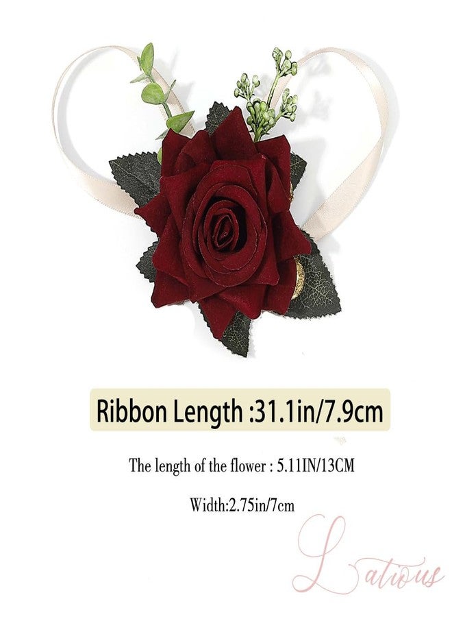 Latious Rose Wrist Corsage Prom Corsages Wristlet Bridal Hand Flower for Women and Girls (Red) - Image 5