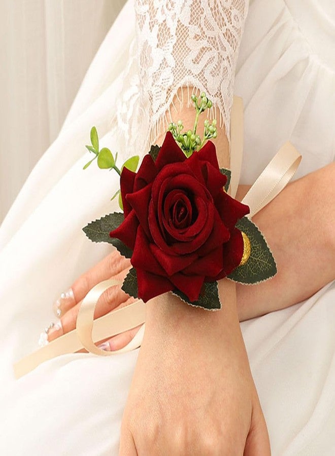 Latious Rose Wrist Corsage Prom Corsages Wristlet Bridal Hand Flower for Women and Girls (Red) - Image 4