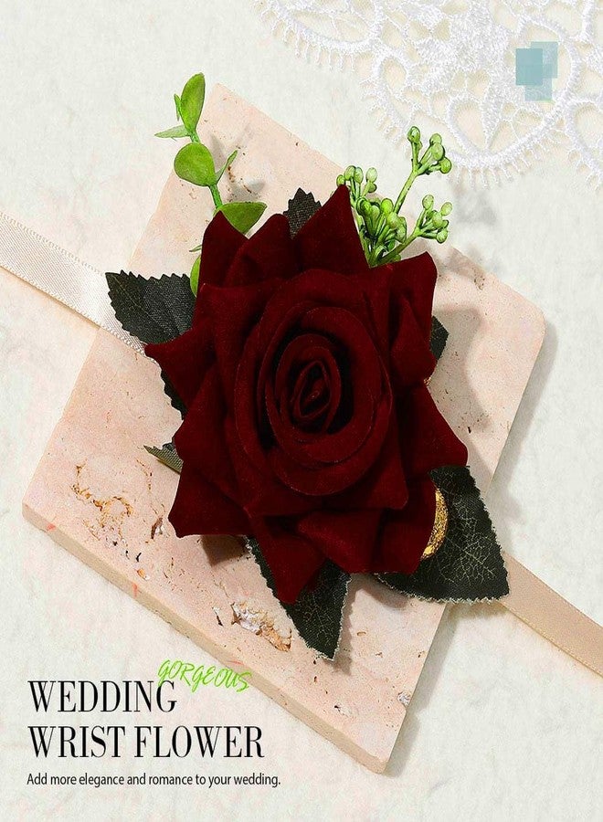Latious Rose Wrist Corsage Prom Corsages Wristlet Bridal Hand Flower for Women and Girls (Red) - Image 2