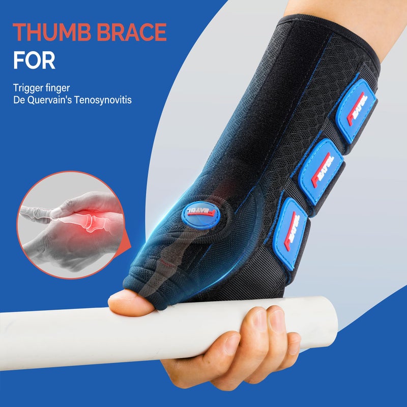 FEATOL Carpal Tunnel Wrist Brace Night Support, Thumb Spica Splint Right Hand for De Quervains Tenosynovitis, Tendonitis, Wrist Brace With Thumb Support-Large/XLarge-Women & Men, Black - Image 2
