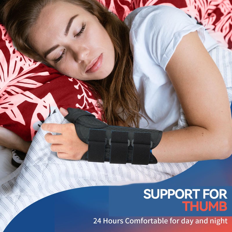 FEATOL Carpal Tunnel Wrist Brace Night Support, Thumb Spica Splint Right Hand for De Quervains Tenosynovitis, Tendonitis, Wrist Brace With Thumb Support-Large/XLarge-Women & Men, Black - Image 5