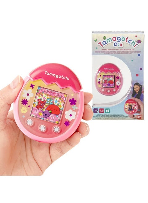 TAMAGOTCHI 42901 Bandai Pix The Next Generation of Virtual Reality Pet with Camera, Games and Collectable Characters-Floral, Pink