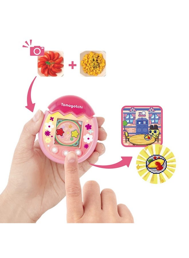 TAMAGOTCHI 42901 Bandai Pix The Next Generation of Virtual Reality Pet with Camera, Games and Collectable Characters-Floral, Pink