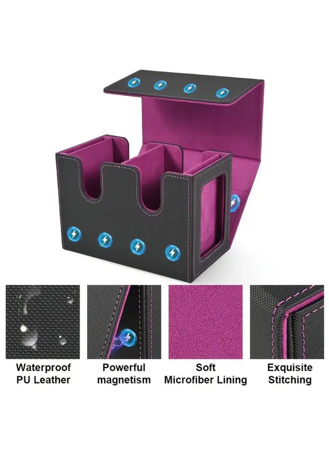 Leather Magnetic Double Deck Box For 200 Plus Double Sleeved Cards Black Light Blue - Image 4