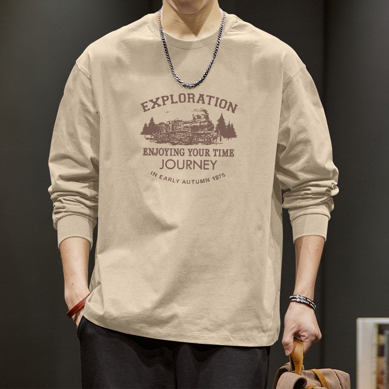 American cotton long-sleeved t-shirt men's 2025 autumn casual loose base shirt ins trendy brand couple clothes - Image 3