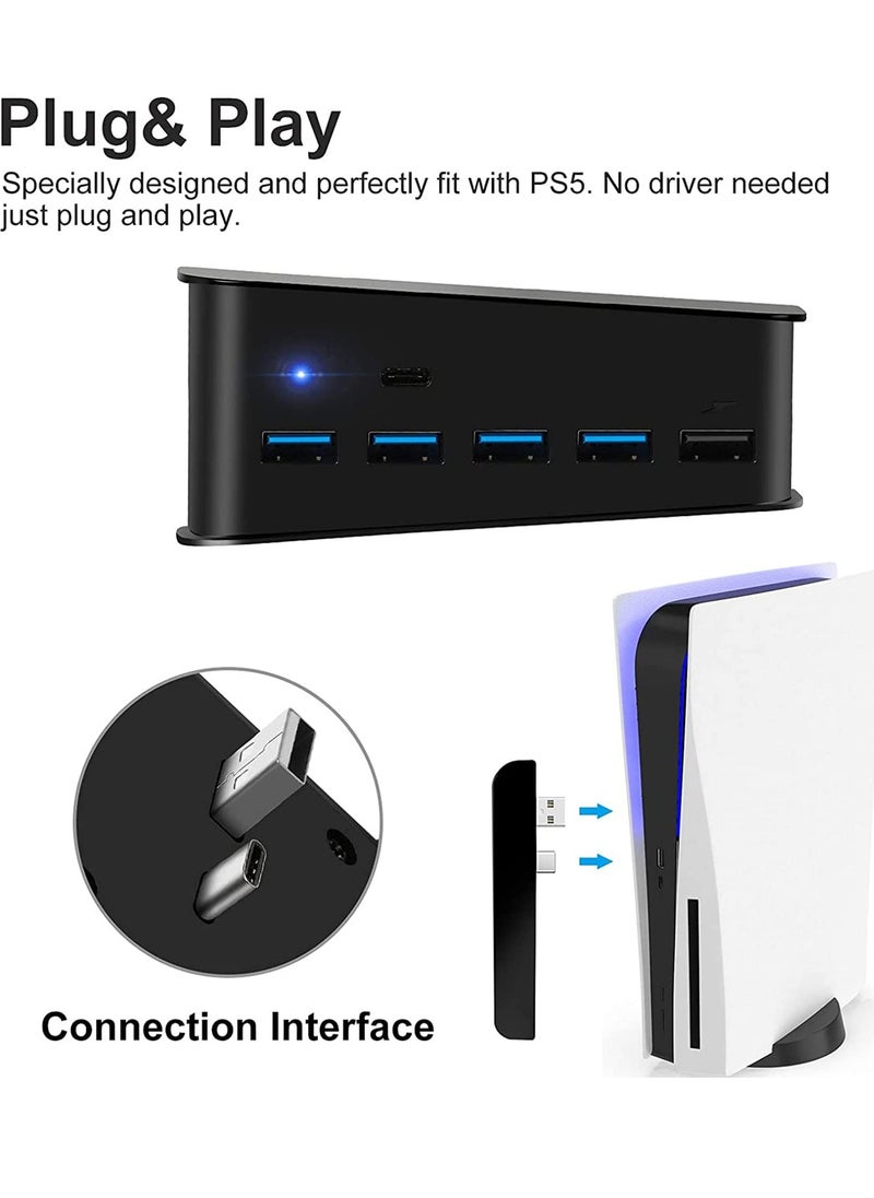 Generic - 5-Port USB Hub for PS5 - High-Speed USB 3.0 Expansion Adapter with Type-C Compatibility for PlayStation 5 Console, Perfect for Gaming Accessories and Charging. - Image 1