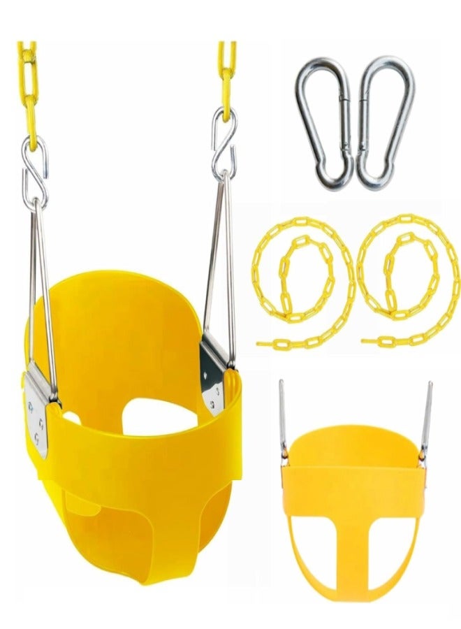 فيتنس ورلد مقعد أرجوحة للأطفال من فانز عالي التحمل وظهر كامل مع سلاسل مطلية بالبلاستيك للاستخدام الخارجي والداخلي باللون الأصفر - Image 1