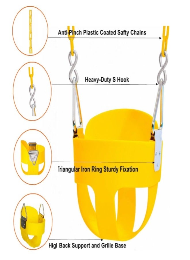 فيتنس ورلد مقعد أرجوحة للأطفال من فانز عالي التحمل وظهر كامل مع سلاسل مطلية بالبلاستيك للاستخدام الخارجي والداخلي باللون الأصفر - Image 2