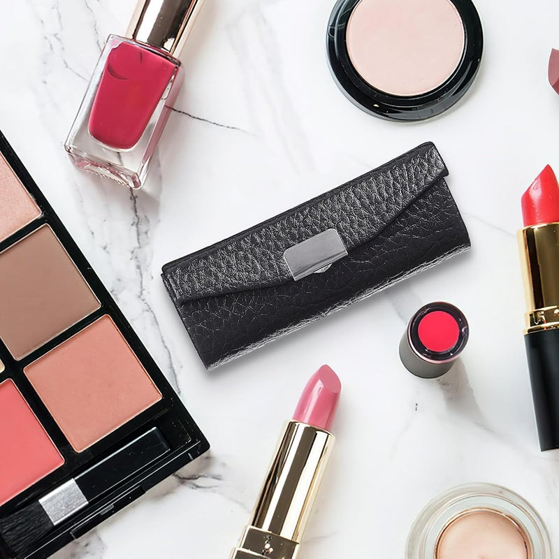 OSALADI Portable Single Lipstick Case with Mirror Elegant PU Leather Lipstick Holder for Women Dustproof and Decorative for Hiking Camping and Parties - Image 4