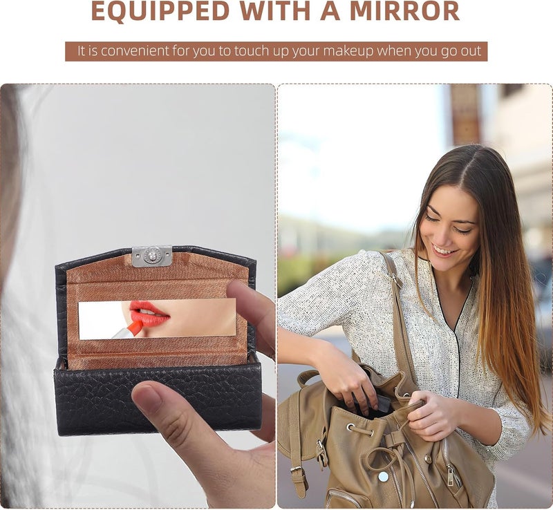OSALADI Portable Single Lipstick Case with Mirror Elegant PU Leather Lipstick Holder for Women Dustproof and Decorative for Hiking Camping and Parties - Image 5