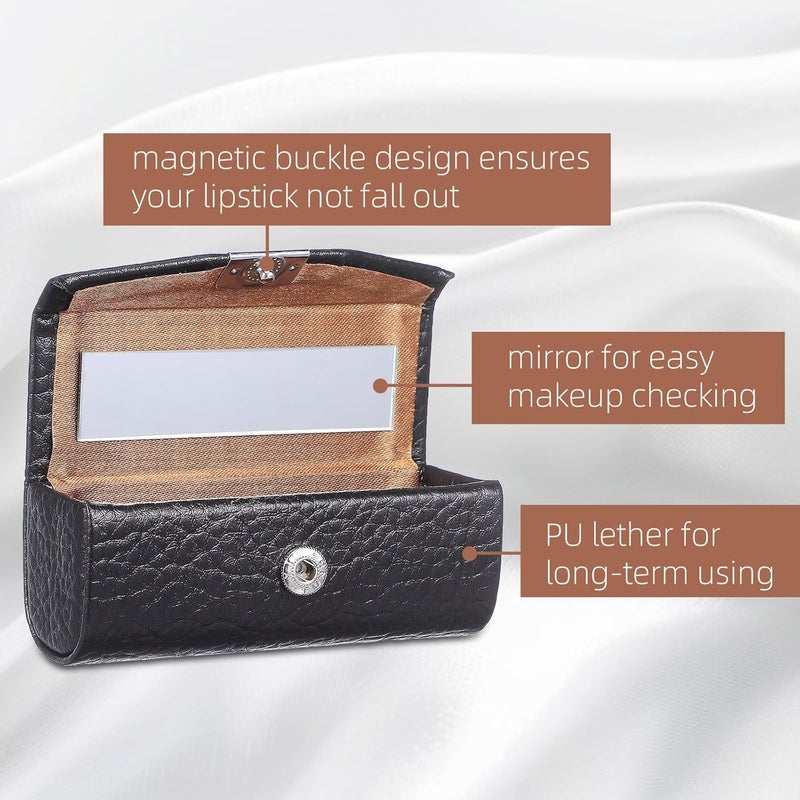OSALADI Portable Single Lipstick Case with Mirror Elegant PU Leather Lipstick Holder for Women Dustproof and Decorative for Hiking Camping and Parties - Image 3