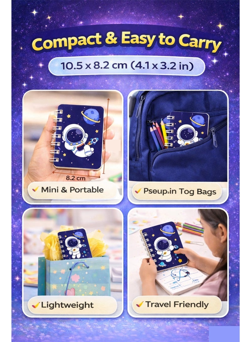 Amuleté AWF Kids Astronaut Notebook Set 4PCS – Space Theme Mini Spiral Notebooks for Boys & Girls, Cute Cartoon School Memo Pads, Birthday Party Return Gifts - Image 4