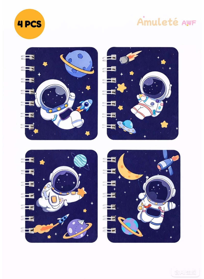 Amuleté AWF Kids Astronaut Notebook Set 4PCS – Space Theme Mini Spiral Notebooks for Boys & Girls, Cute Cartoon School Memo Pads, Birthday Party Return Gifts - Image 1