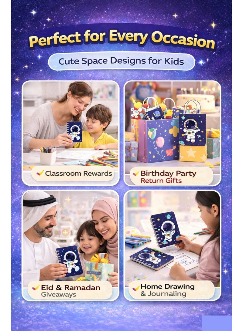 Amuleté AWF Kids Astronaut Notebook Set 4PCS – Space Theme Mini Spiral Notebooks for Boys & Girls, Cute Cartoon School Memo Pads, Birthday Party Return Gifts - Image 3