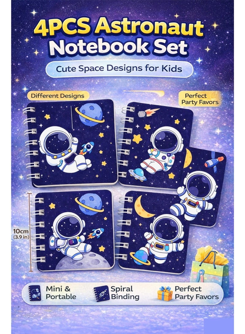 Amuleté AWF Kids Astronaut Notebook Set 4PCS – Space Theme Mini Spiral Notebooks for Boys & Girls, Cute Cartoon School Memo Pads, Birthday Party Return Gifts - Image 2