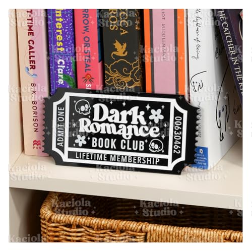 KACIOLA STUDIO Library Sign, Bookish Decor for Book Nook, Gifts for Booklovers/Reader/Women, Bookshelf Book Store Decor, Romantasy Gift (Black Dark Romance) - Image 1