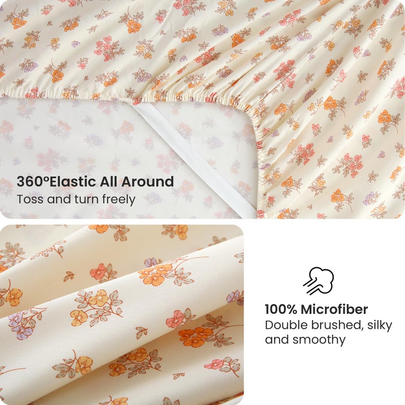 Viviland Floral King Sheet Set - 4 Piece Vintage Lavender Flower and Leaves Patterned Bed Sheets - Soft, Breathable Microfiber Sheets with Deep Pocket, Non-Slip Fitted Sheets & Pillowcases - Image 4