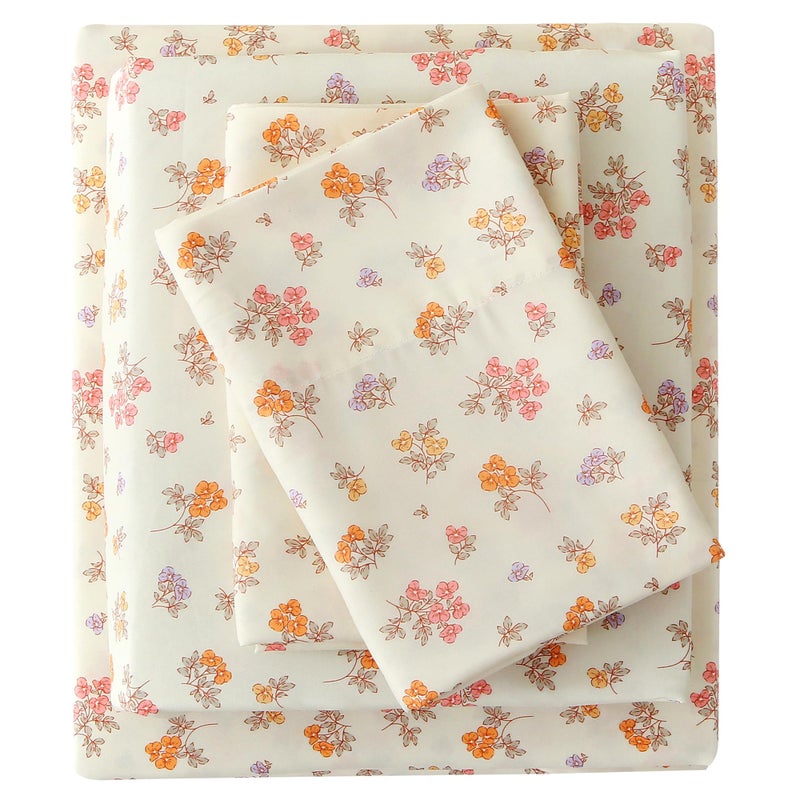 Viviland Floral King Sheet Set - 4 Piece Vintage Lavender Flower and Leaves Patterned Bed Sheets - Soft, Breathable Microfiber Sheets with Deep Pocket, Non-Slip Fitted Sheets & Pillowcases - Image 1