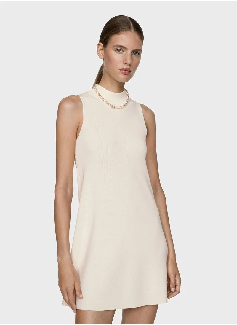 MANGO Knitted Perkins Neck Dress