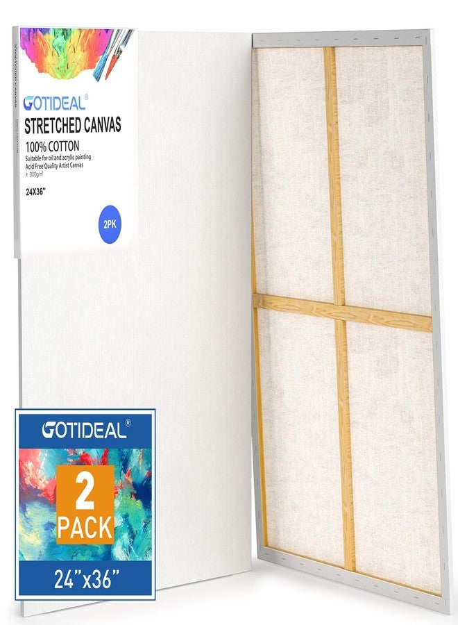 GOTIDEAL لوحات قماشية مشدودة من GOTIDEAL للرسم، مقاس 24 × 36 بوصة، مجموعة من قطعتين، لون أبيض مُجهّز - 100% قطن، لوحات قماشية كبيرة فارغة للرسم، مناسبة لصب الأكريليك، والألوان الزيتية، ووسائط الرسم الجافة والرطبة - Image 1