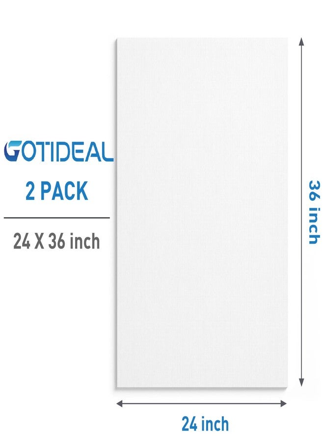 GOTIDEAL لوحات قماشية مشدودة من GOTIDEAL للرسم، مقاس 24 × 36 بوصة، مجموعة من قطعتين، لون أبيض مُجهّز - 100% قطن، لوحات قماشية كبيرة فارغة للرسم، مناسبة لصب الأكريليك، والألوان الزيتية، ووسائط الرسم الجافة والرطبة - Image 2