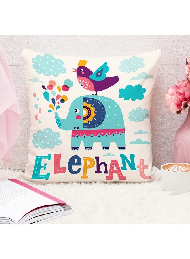 STITCHNEST أغطية وسائد بولي قطن مطبوعة برسومات فيل كرتوني لطيف فريد من نوعه باللون الأزرق، مجموعة من 5 (12 × 12 بوصة مع حشوة) - Image 2