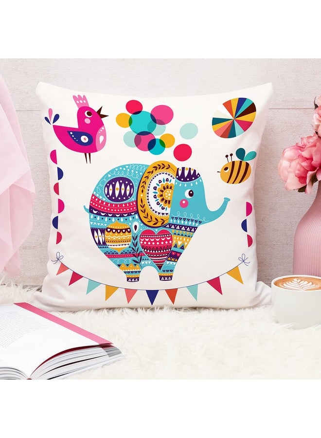 STITCHNEST أغطية وسائد بولي قطن مطبوعة برسومات فيل كرتوني لطيف فريد من نوعه باللون الأزرق، مجموعة من 5 (12 × 12 بوصة مع حشوة) - Image 3