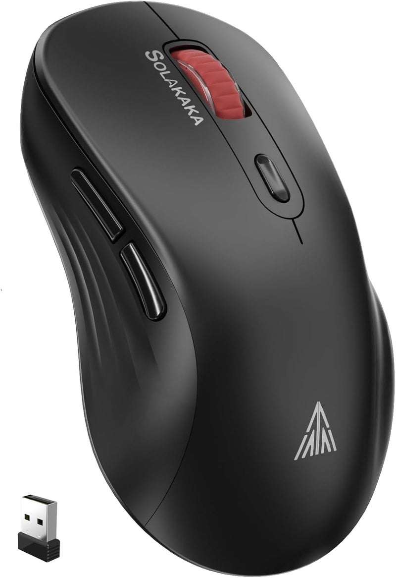 SOLAKAKA SM66 Silent Dual Mode 2.4GHz Wireless Mouse with 2 Side Buttons, 4800 DPI,Rechargeable Computer Mouse for Laptop,PC(Black) - Image 1