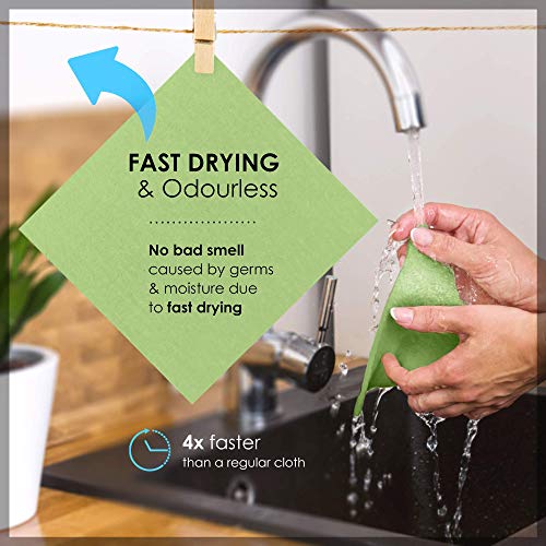 SUPERSCANDI 10 Pack Swedish Dishcloths for Kitchen - 100% Biodegradable & Compostable Reusable Paper Towels Washable, Food-Safe & Without Plastic - Dish Rags Suitable for Any Surface, Apple Green - Image 4