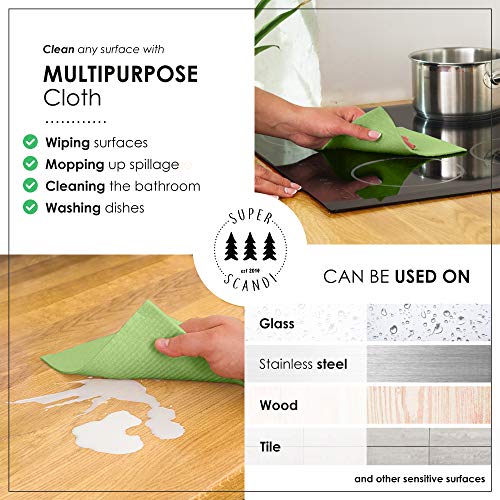 SUPERSCANDI 10 Pack Swedish Dishcloths for Kitchen - 100% Biodegradable & Compostable Reusable Paper Towels Washable, Food-Safe & Without Plastic - Dish Rags Suitable for Any Surface, Apple Green - Image 2