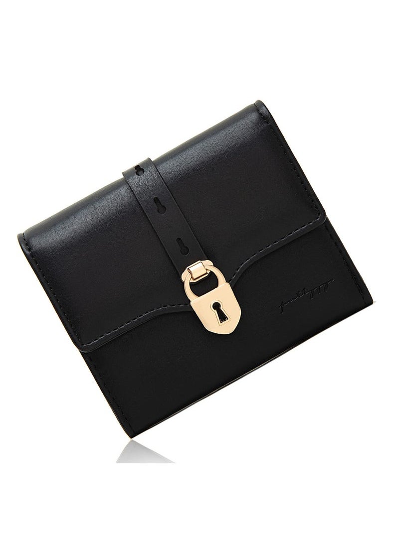 Captaintech Blocking Trifold Women's Wallet, Mini Purse with Buckle Pocket, Credit Card Slots, Cash and Coin Compartments, Small Wallet for Ladies and Teen Girls, Black  - Image 1