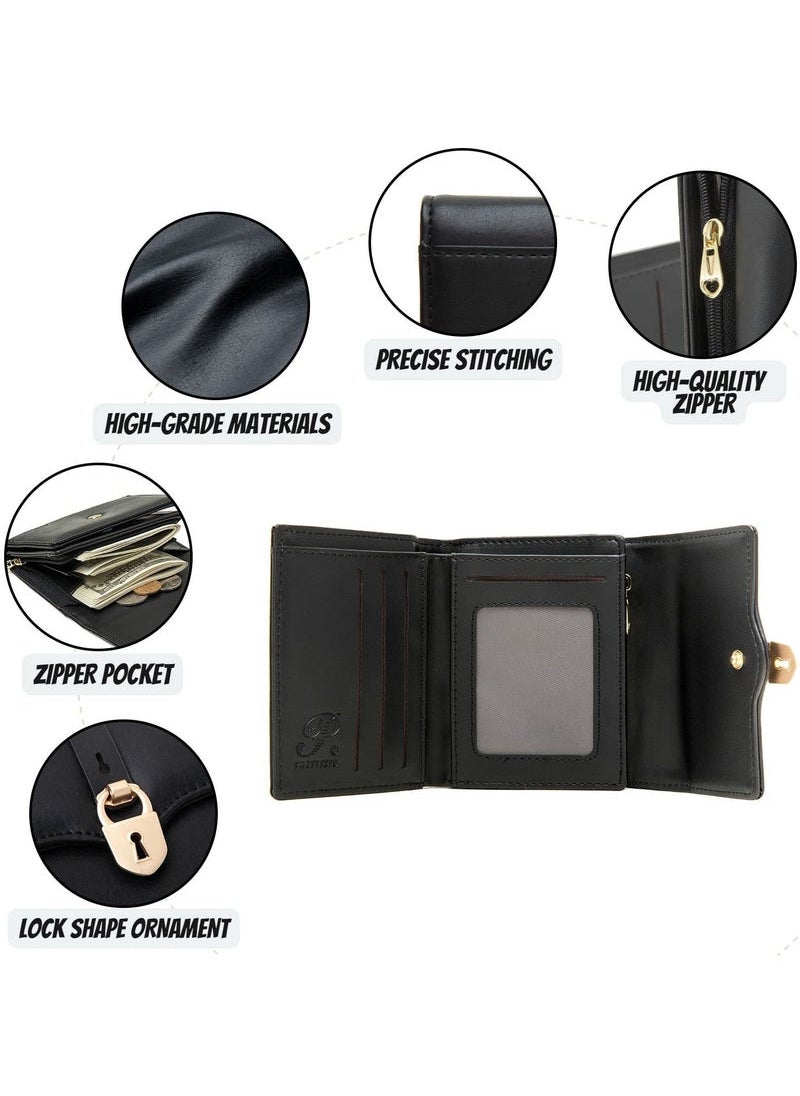 Captaintech Blocking Trifold Women's Wallet, Mini Purse with Buckle Pocket, Credit Card Slots, Cash and Coin Compartments, Small Wallet for Ladies and Teen Girls, Black  - Image 4